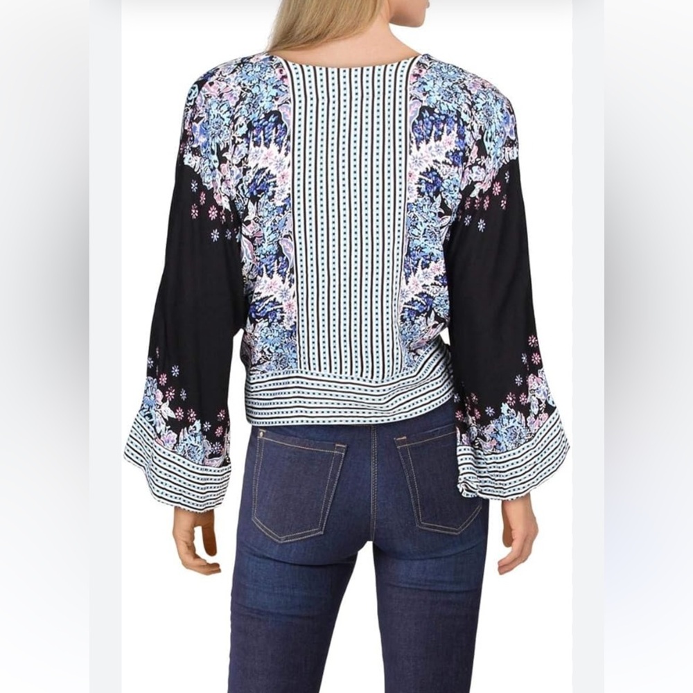 080. Free People Womens Cropped V-Neck Pullover Top